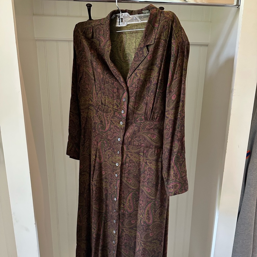 Eddie Bauer Long Sleeve Paisley Dress - Dark Brown